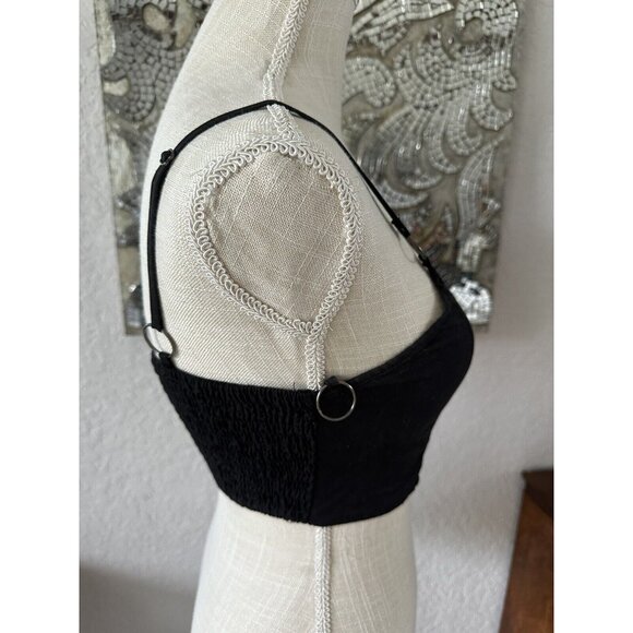 Mags & Pye Black Smocked Crop Top With Button Front & Adjustable Straps Womens S - Picture 2 of 6